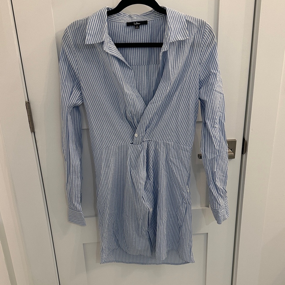 Lulu's Blue Striped Mini Shirtdress